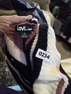 Love Culture Striped V-Neck Sweater in Black, White & Mauve
